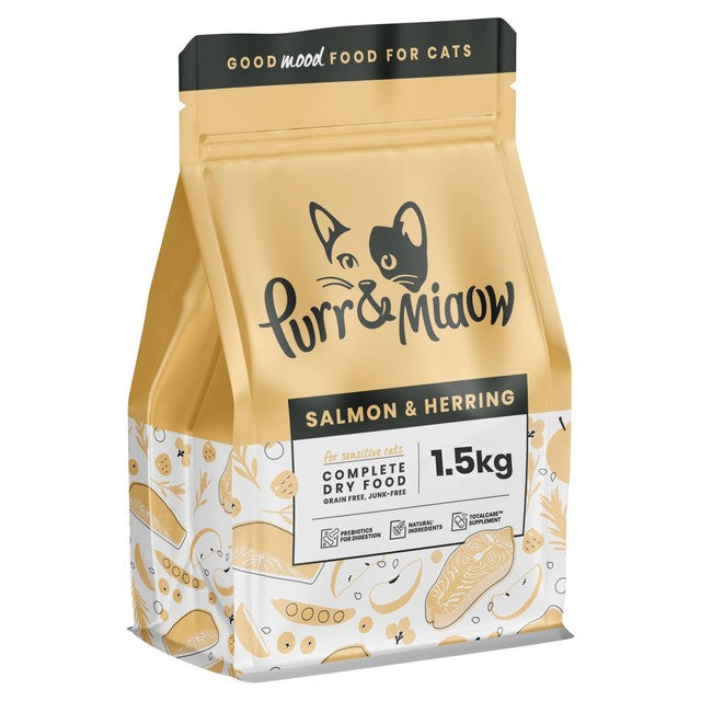 Purr & Miaow salmon and herring cat food 1.5kg, imported from the UK
