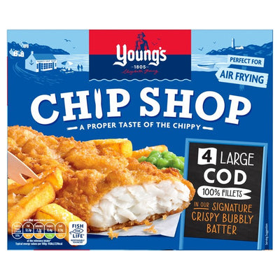Young's Chip Shop 4 Large Battered Cod Fillets Frozen 440g