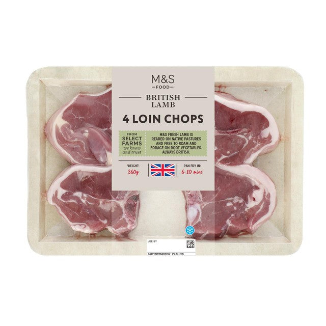 M&S 4 British lamb loin chops 360g, imported from the UK