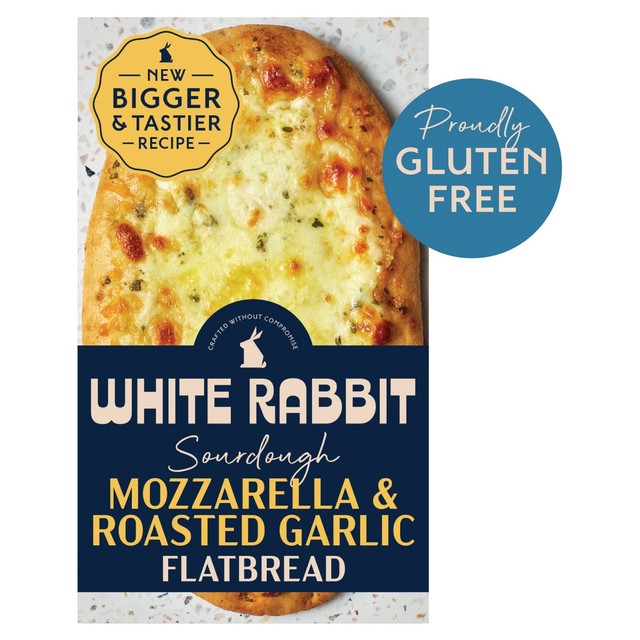 White Rabbit Pizza Co sourdough mozzarella garlic flatbread 210g (British brand)