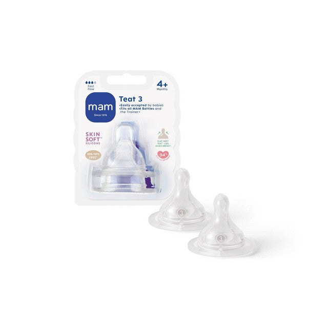 MAM Silicone Bottle Teats Fast Flow 4+ Months Level 3, imported from the UK