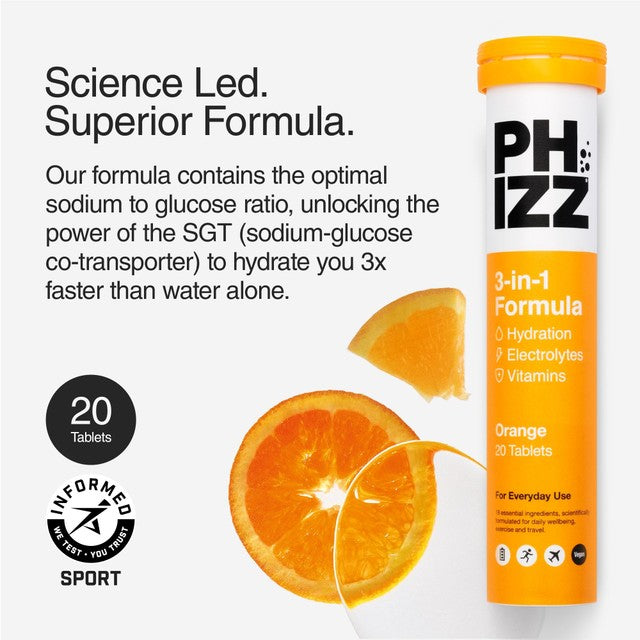 Phizz orange multivitamin effervescent tablets 60 pack, imported from the UK
