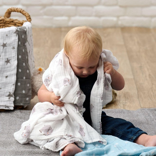Bloomsbury Mill organic muslin squares grey/white 3 pack - British product