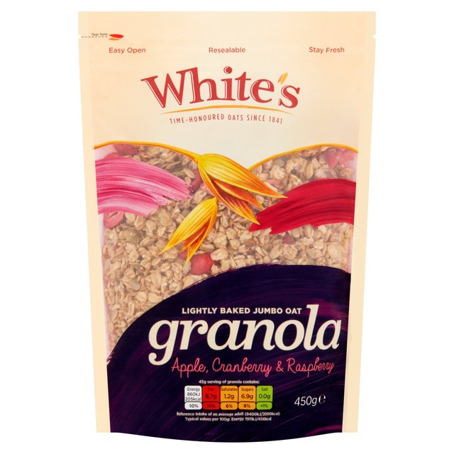 White's apple cranberry raspberry granola 450g (British brand)
