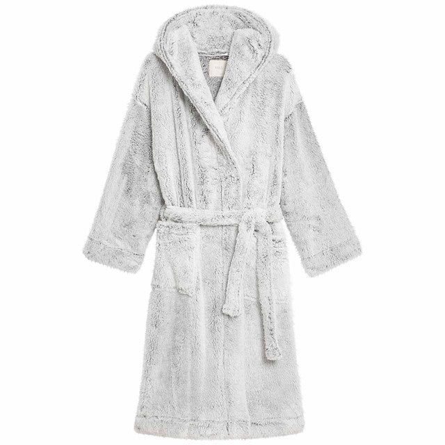 M&S Women's Fleece Hooded Dressing Gown Grey M, imported from the UK