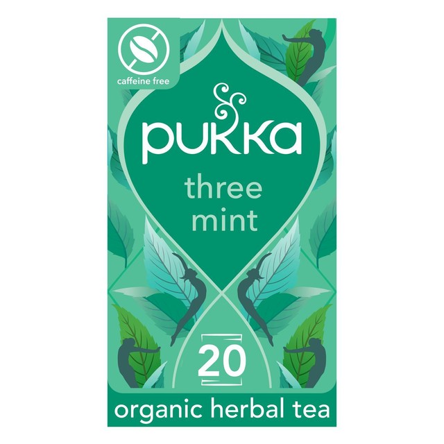 Pukka Three Mint Tea with Peppermint herbal tea bags 20 pack, imported from the UK