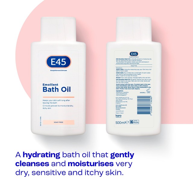 E45 Emollient Bath Oil Wash for Dry & Sensitive Skin 500ml - British product