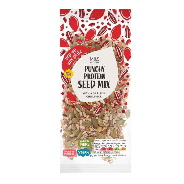 M&S protein seed mix with garlic and chilli seasoning 50g, imported from the UK