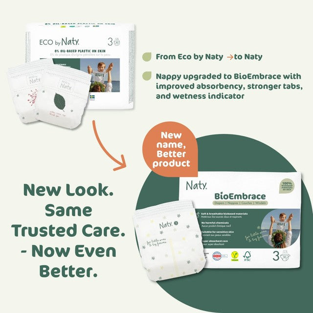 Naty BioEmbrace Big Pack nappies Size 3 (4-9kg), imported from the UK