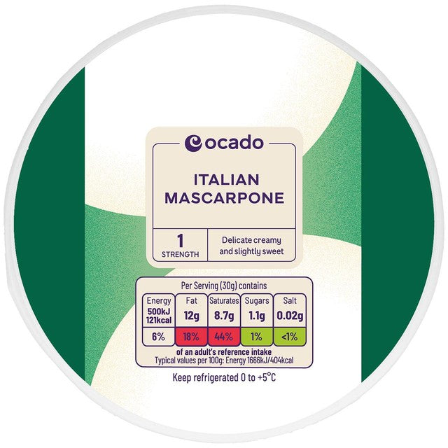 Ocado Italian mascarpone cheese 250g, imported from the UK