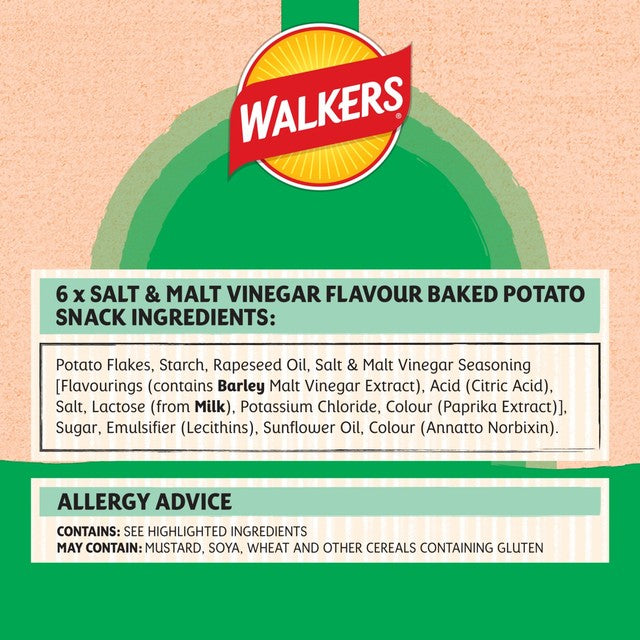 Walkers Baked salt and vinegar crisps 6 x 22g multipack (British brand)