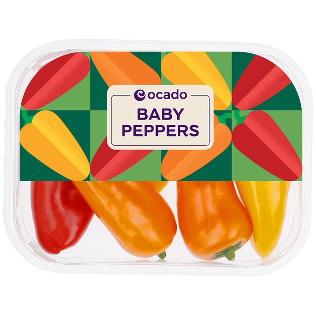 Ocado baby peppers mixed colours 220g, imported from the UK