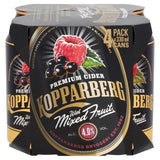 Kopparberg Mixed Fruit Cider with raspberry and blackcurrant flavour in 4 x 330ml cans, UK version