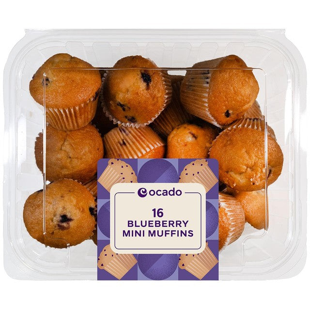 Ocado blueberry mini muffins 16 pack, imported from the UK