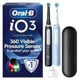 Oral-B iO3 Black & Blue electric toothbrush duo pack with travel case, imported from the UK