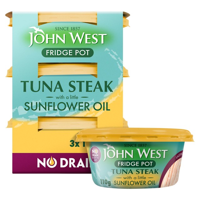 John West No Drain Tuna Steak with Sunflower Oil 3x110g, UK version