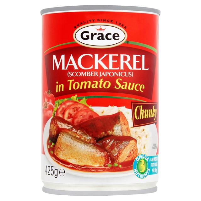 Grace canned mackerel in tomato sauce 425g, UK version