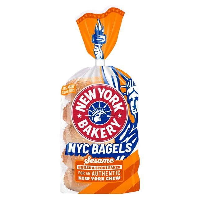 New York Bakery Co. sesame bagels 5 pack, imported from the UK