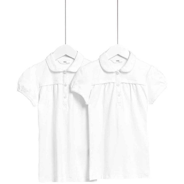 M&S Girls School Polo Shirt, White, 8-9 Years, imported from the UK