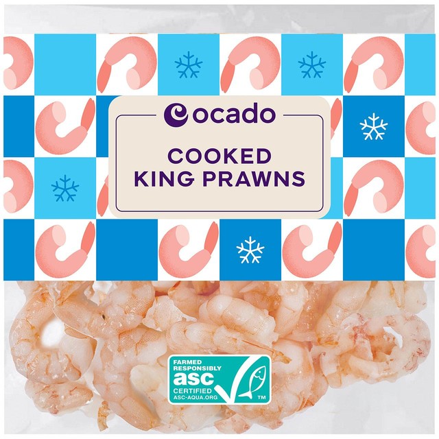 Ocado frozen cooked king prawns 170g, imported from the UK
