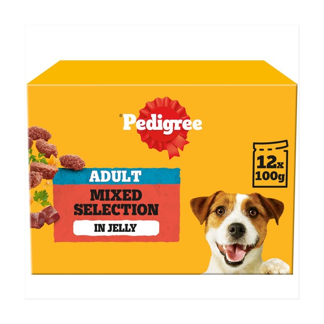 Pedigree adult dog wet food pouches mixed selection in jelly 12 x 100g, imported from the UK