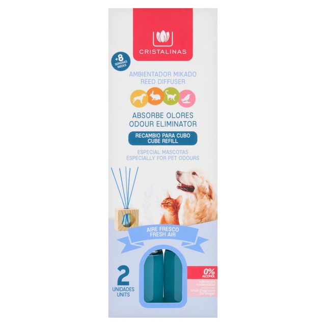 Cristalinas pet odour eliminating reed diffuser refill 2 x 30ml - British product