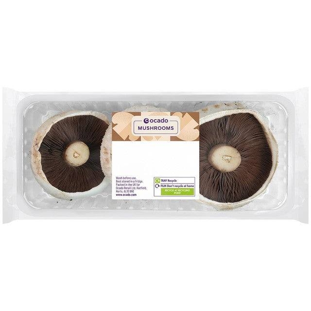 Ocado flat mushrooms 250g, imported from the UK