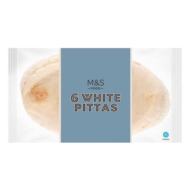 M&S white pitta breads 6 per pack, imported from the UK