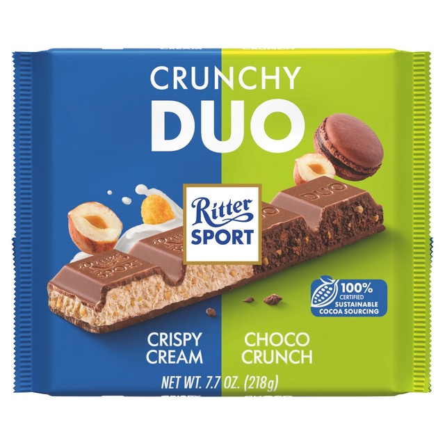 Ritter Sport Crunchy Duo milk chocolate bar 218g, imported from the UK
