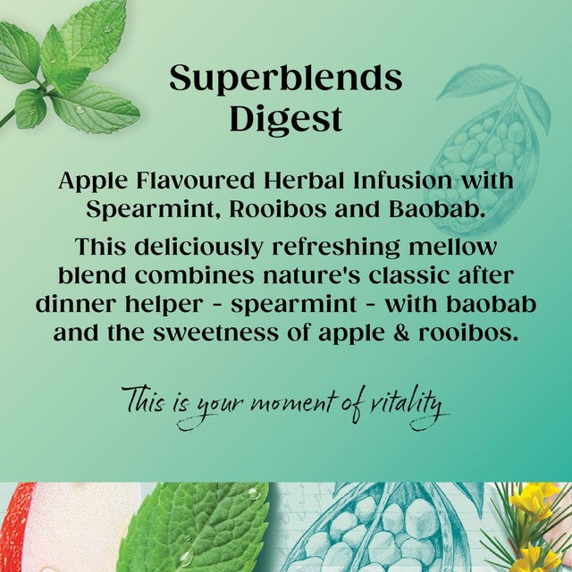 Twinings Superblends Digest herbal tea with spearmint, apple, and rooibos 20 tea bags (British brand)