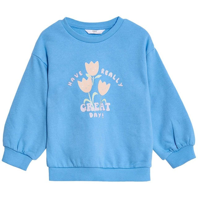 M&S floral sweatshirt children 5-6 years blue, imported from the UK