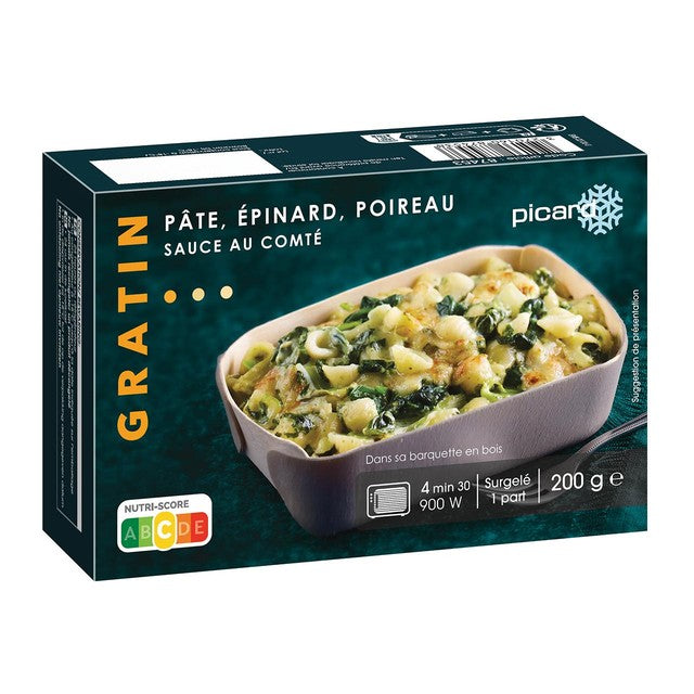 Picard spinach cheese leek gratin frozen pasta meal 200g, imported from the UK