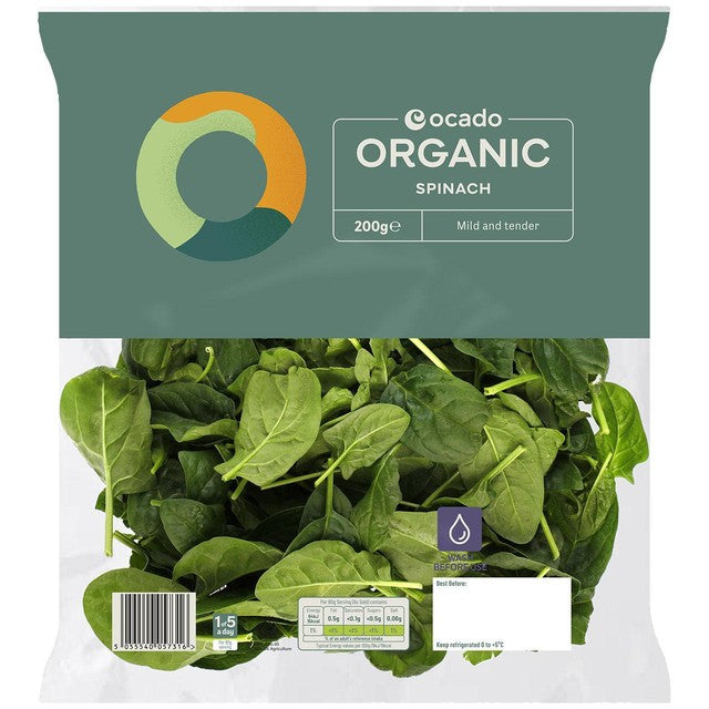 Ocado organic spinach 200g, imported from the UK