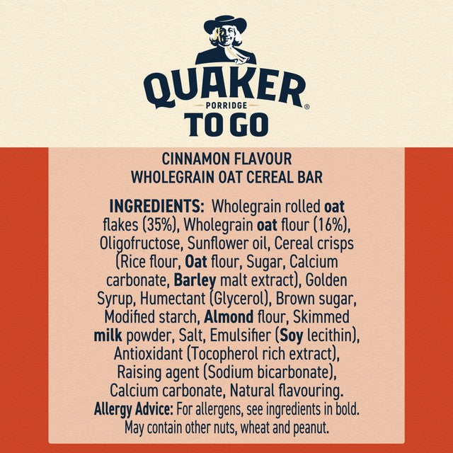 Quaker Cinnamon Breakfast Cereal Bars, imported from the UK