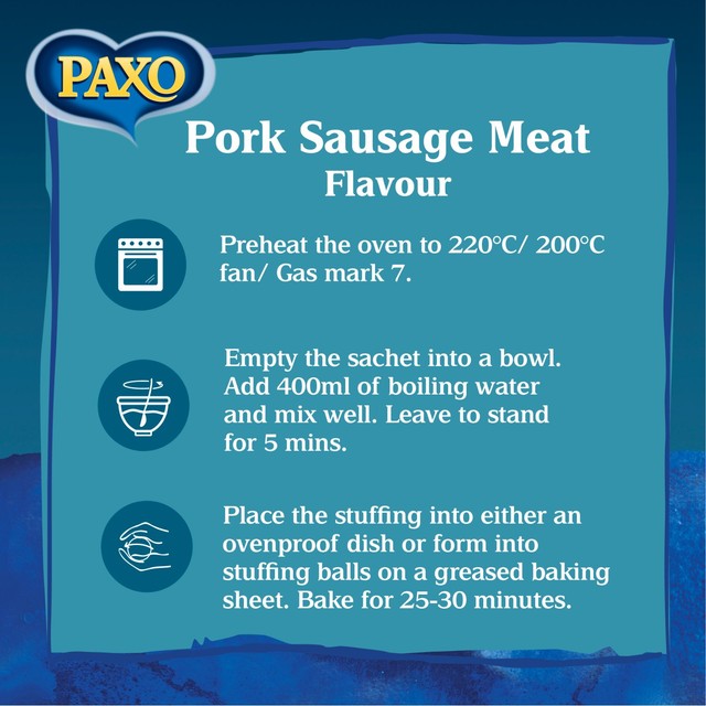 Paxo Pork Sausage Meat Flavour Stuffing Mix 190g, imported from the UK