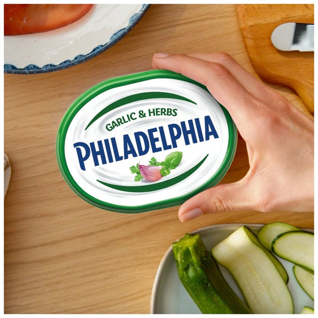 Philadelphia garlic and herbs soft cream cheese 165g, imported from the UK