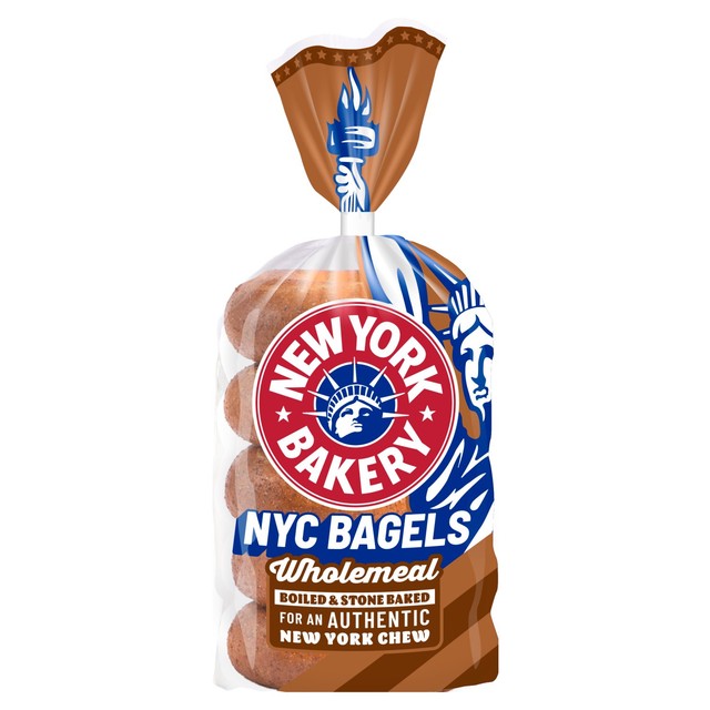New York Bakery wholemeal bagels 5 pack, imported from the UK