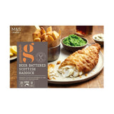 M&S Gastropub battered fish and peas ready meal 640g, imported from the UK