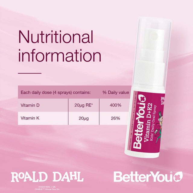BetterYou Kids Vitamin D+K2 Oral Spray Bubblegum Blueberry 15ml - British product