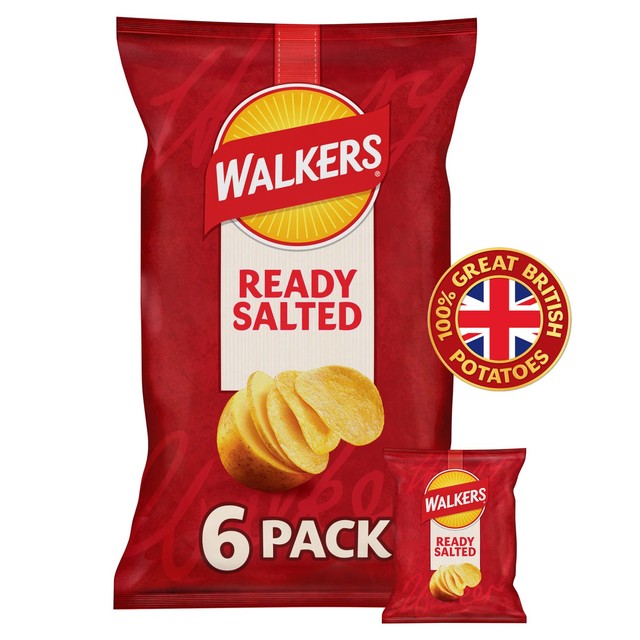 Walkers Ready Salted crisps 6 bags (British brand)
