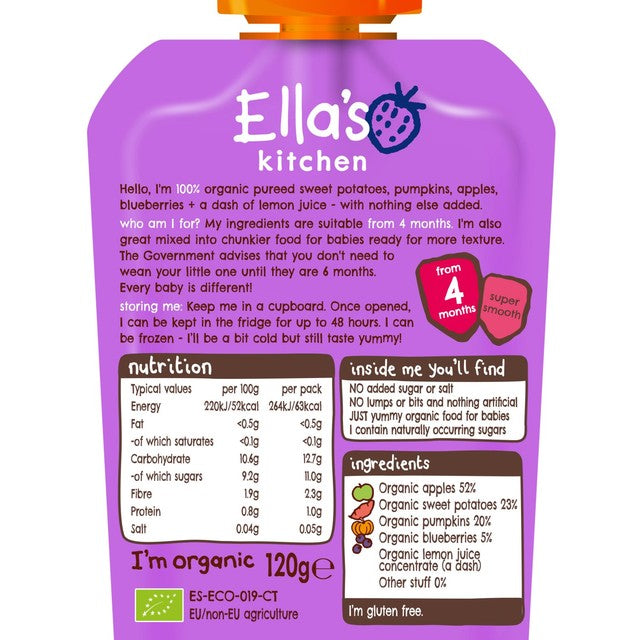 Ella's Kitchen sweet potatoes and pumpkin baby food pouch 120g - British product
