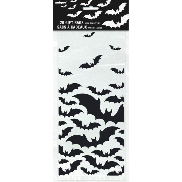 Unique Party black bats Halloween cellophane bags pack of 20 - British product