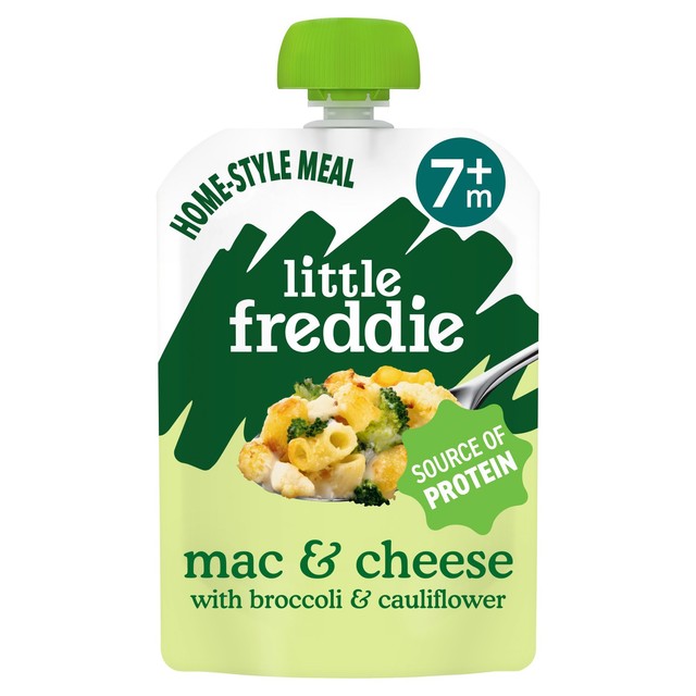 Little Freddie organic mac and cheese broccoli cauliflower baby food pouch 130g, UK version