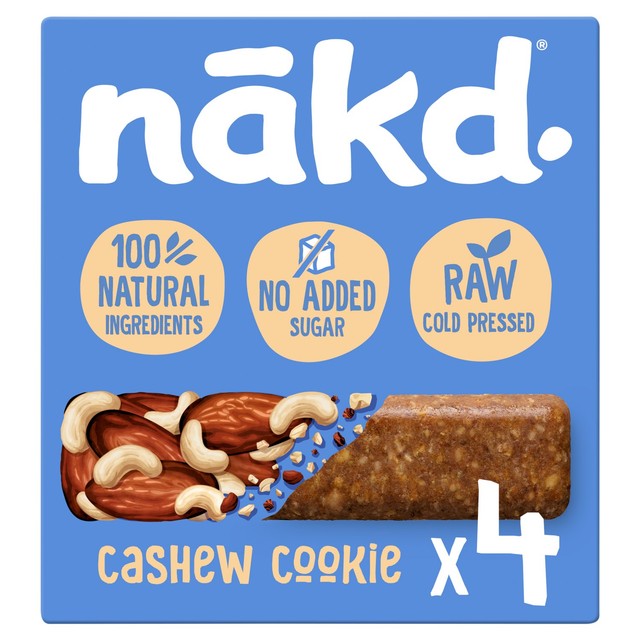 Nakd Cashew Cookie snack bars 4 x 35g, imported from the UK