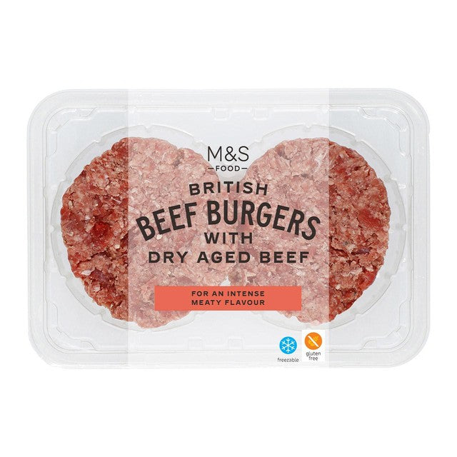 M&S beef burgers salt pepper 300g, imported from the UK