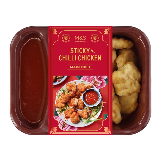 M&S Sticky Chilli Chicken ready meal 370g, imported from the UK
