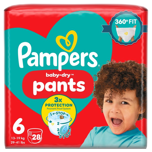 Pampers Baby-Dry Nappy Pants Essential Pack Size 6 (15kg+), imported from the UK