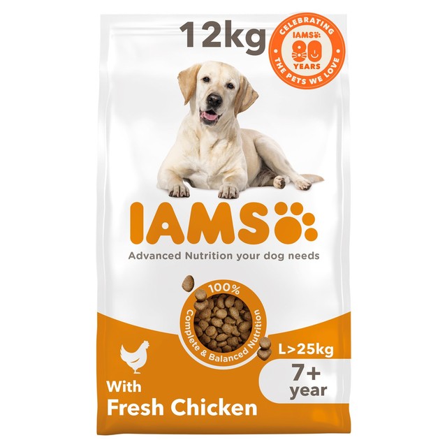 Iams senior large breed dog food with fresh chicken 12kg, UK version