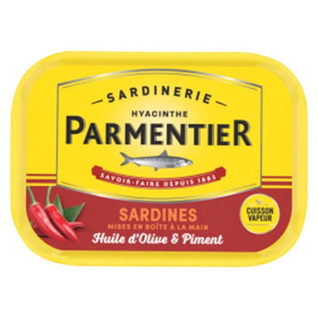 Parmentier sardines olive oil and chilli 135g, imported from the UK