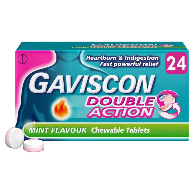 Gaviscon Double Action Mint Chewable Tablets 24 Pack, UK version